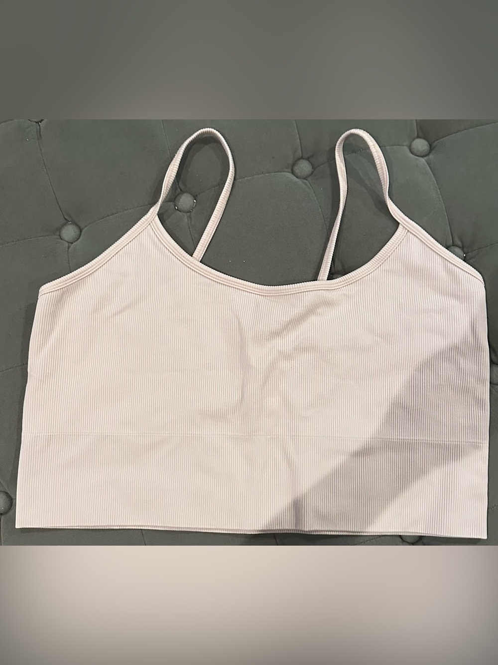 Athleta Ribbed Spaghetti-Strap Bralette in Pale Pink